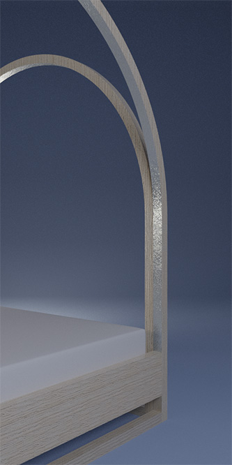 Parenthesis, bed of dreams, light oak and silver leaf, 200 x 210 x 200 cm