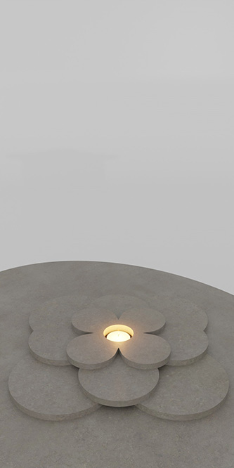 Rosette, coffee table, concrete, candle, L 80 x W 60 x H 24 x thickness 1 cm