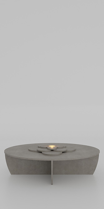 Rosette, coffee table, concrete, candle, L 80 x W 60 x H 24 x thickness 1 cm