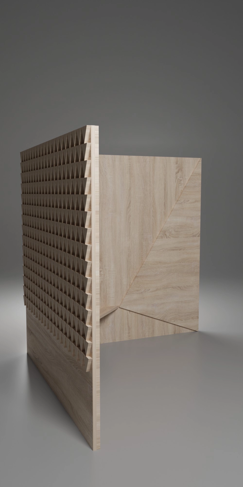 Interior Shed, meditation bench, light oak, grain pattern, silky varnish, 2x L 200 x H 200 cm, seat height 40 cm