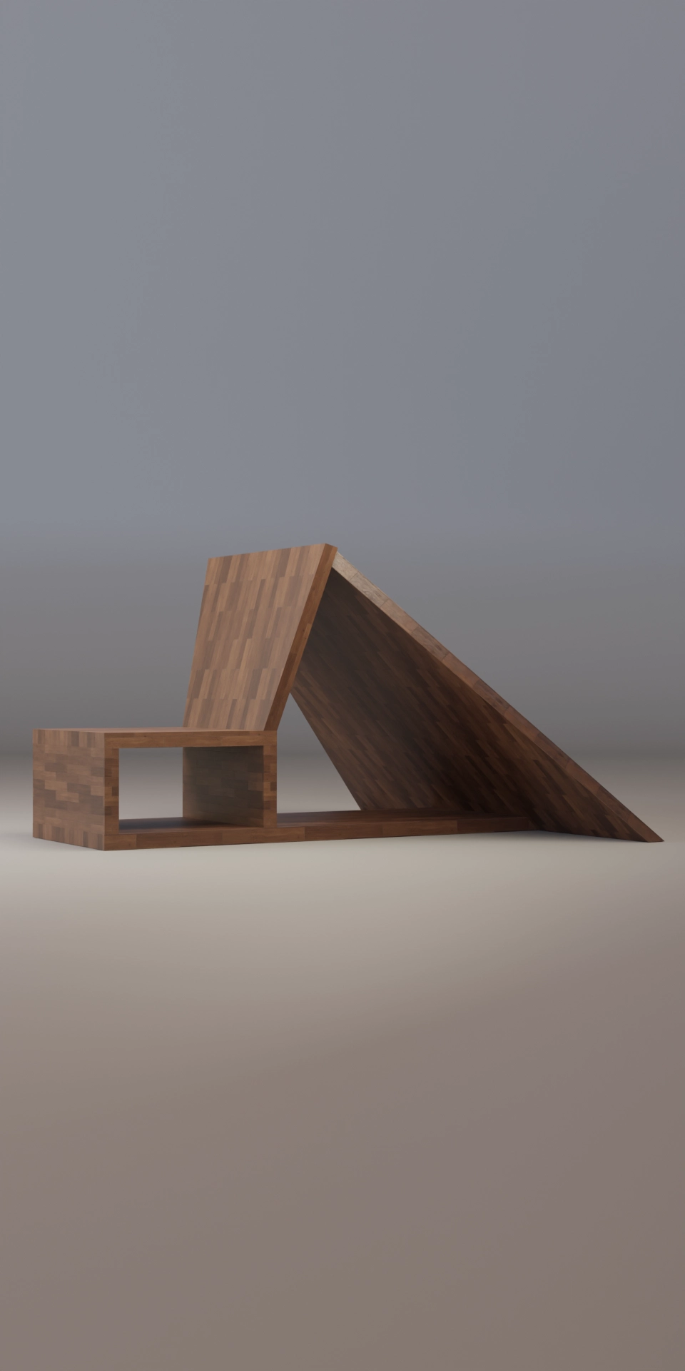 The Hero's Repose, cape chair, solid butt-jointed walnut, H 30 / 80 x D 50 / 142 x L 50 / 70 / 65 / 150 cm, thickness 4 cm