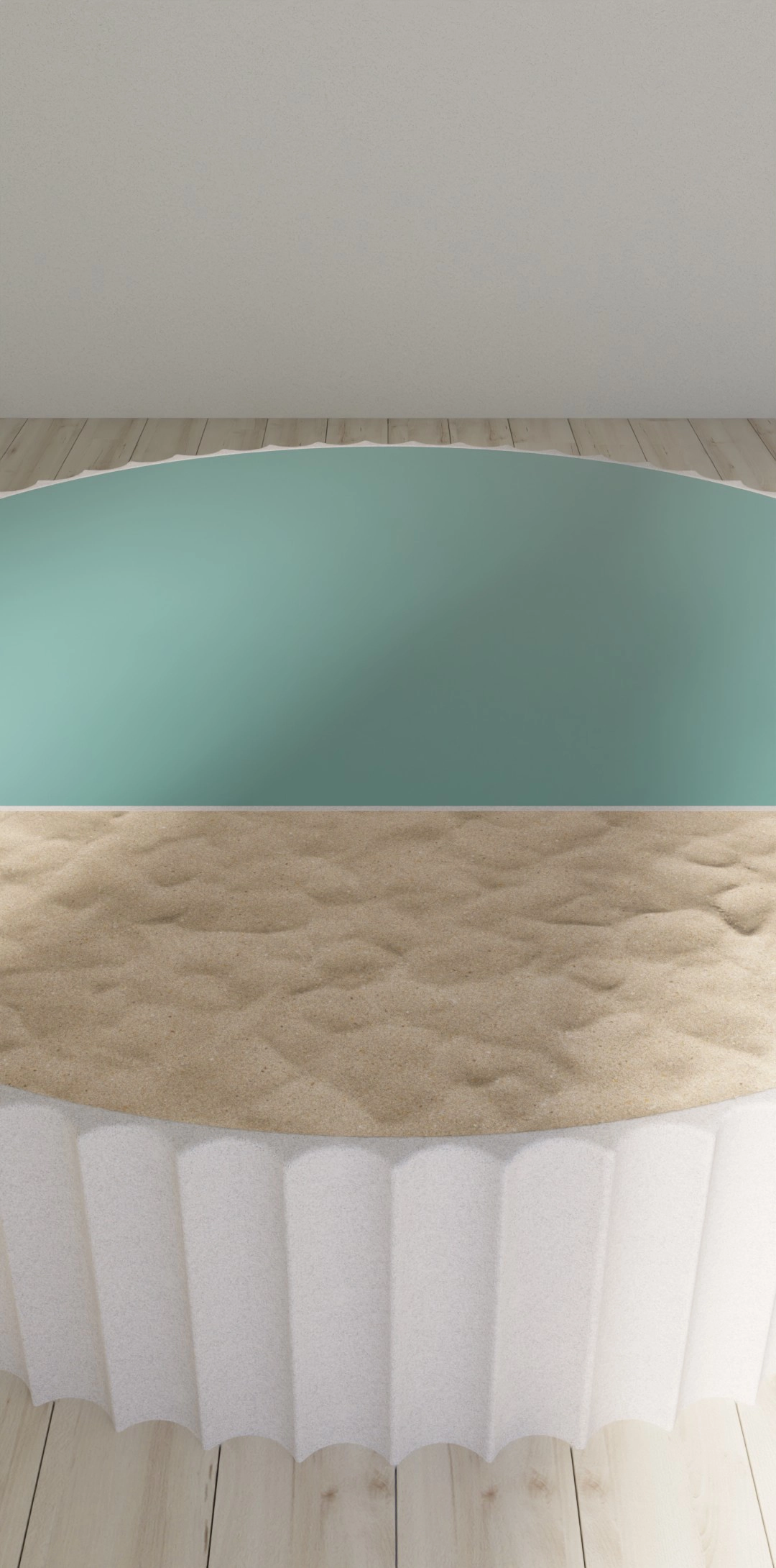 The Immensity of the Sea, coffee table, concrete, coloured glass, fine sand, D 200 x H 40 cm
